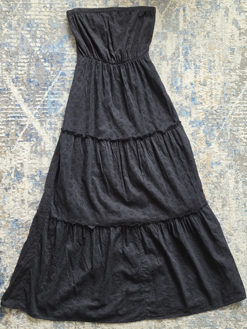 Old Navy Black Strapless Eyelet Tiered Maxi Dress